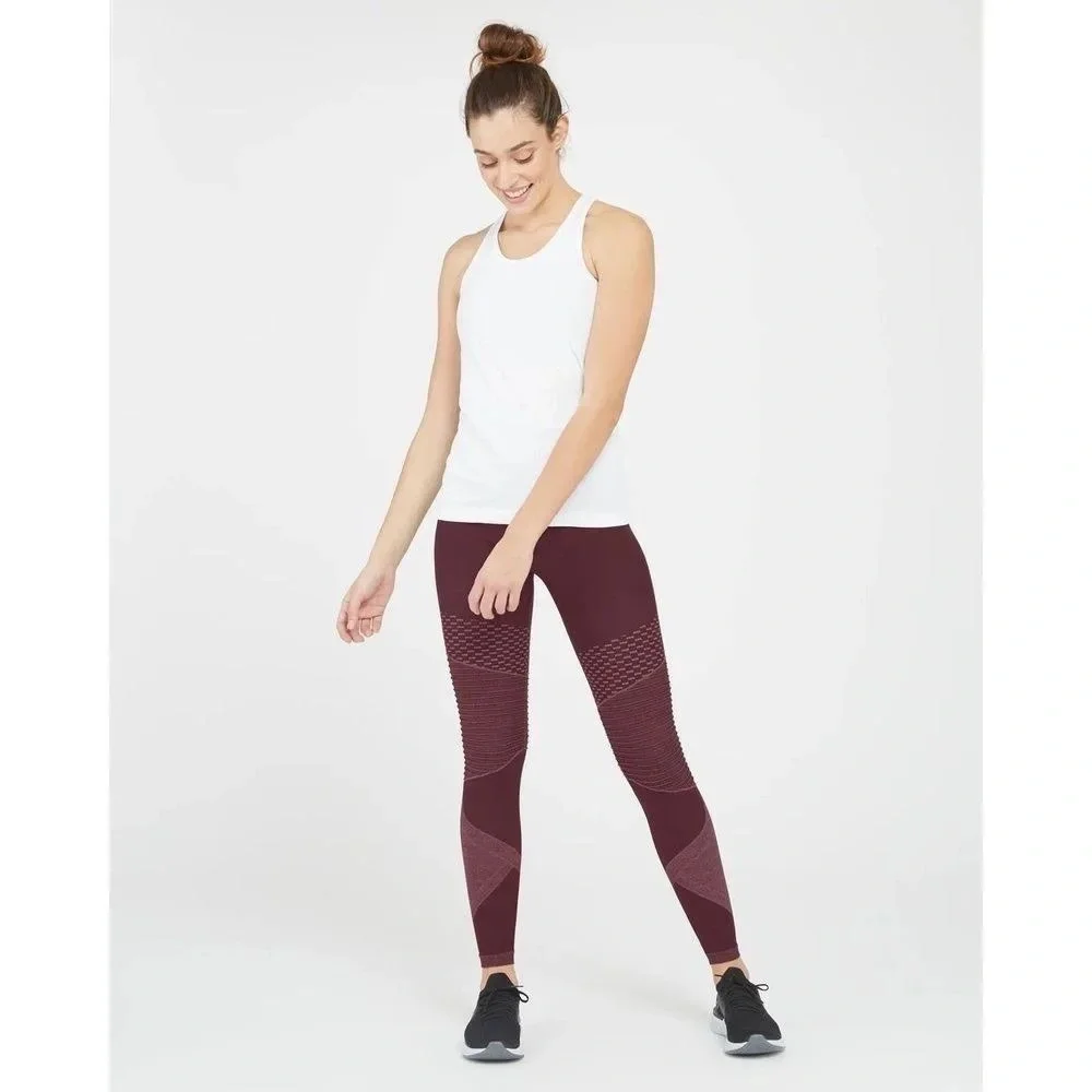Spanx Look At Me Seamless Moto Leggings Wine Burgundy Red